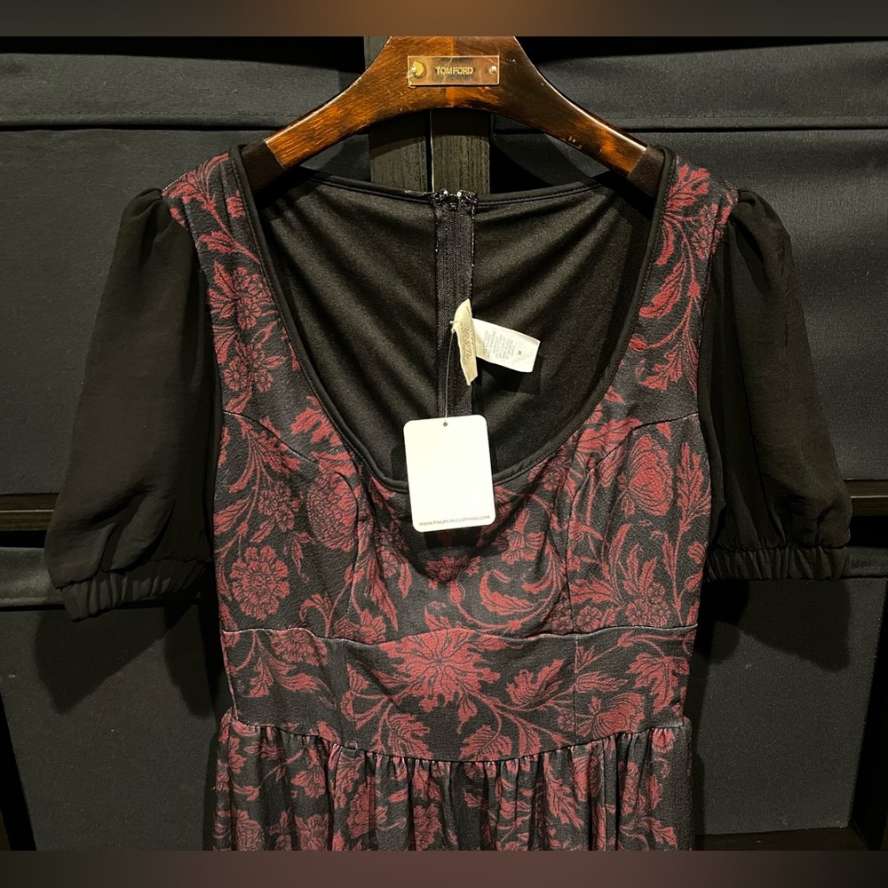 Pinup Girl Laura Byrnes Floral Black/Maroon Dress Rockerbilly & Swing M NWT - Picture 3 of 9